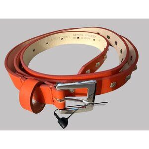 Martina Mori Genuine Leather Orange Studded Belt With Silver Buckle - Made In It